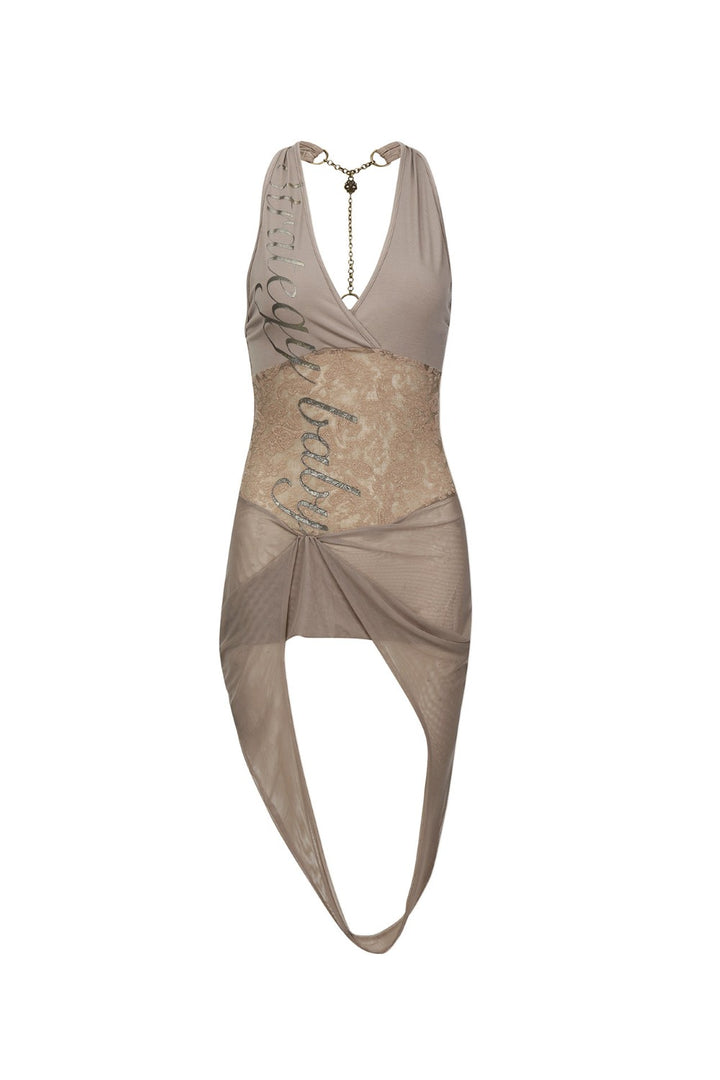 Silver Script Mesh Halter Top