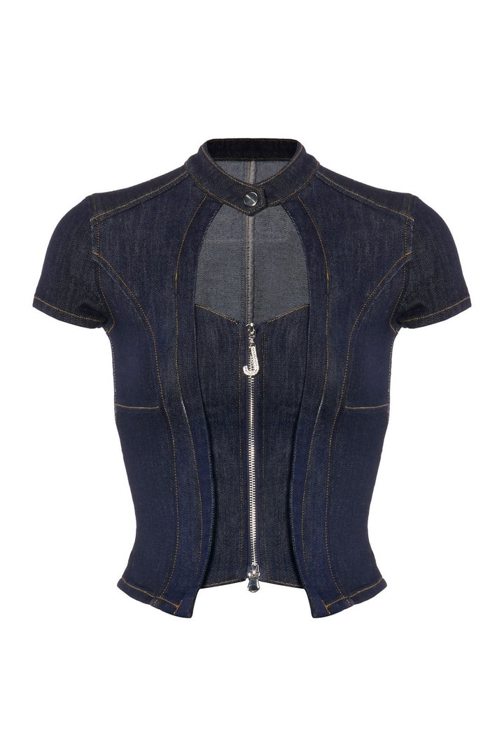 Indigo Zip Corset Top