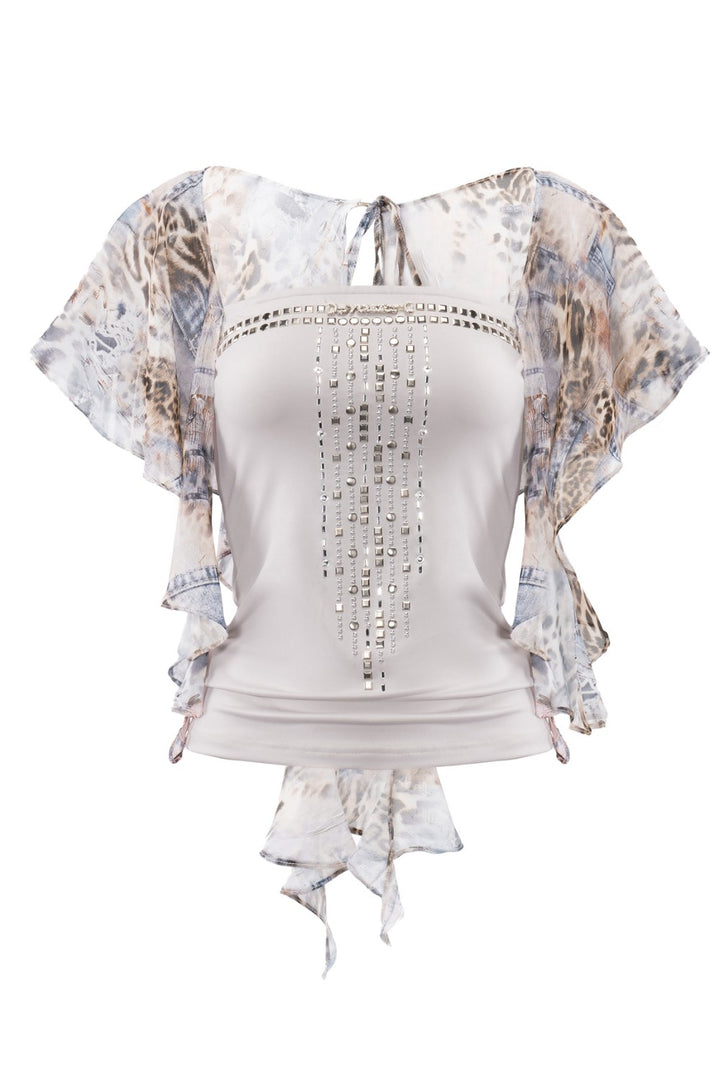 Ruffle Chiffon Studded Top