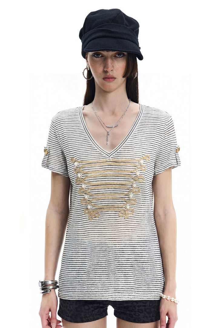Royal Embroidered Stripe T-Shirt
