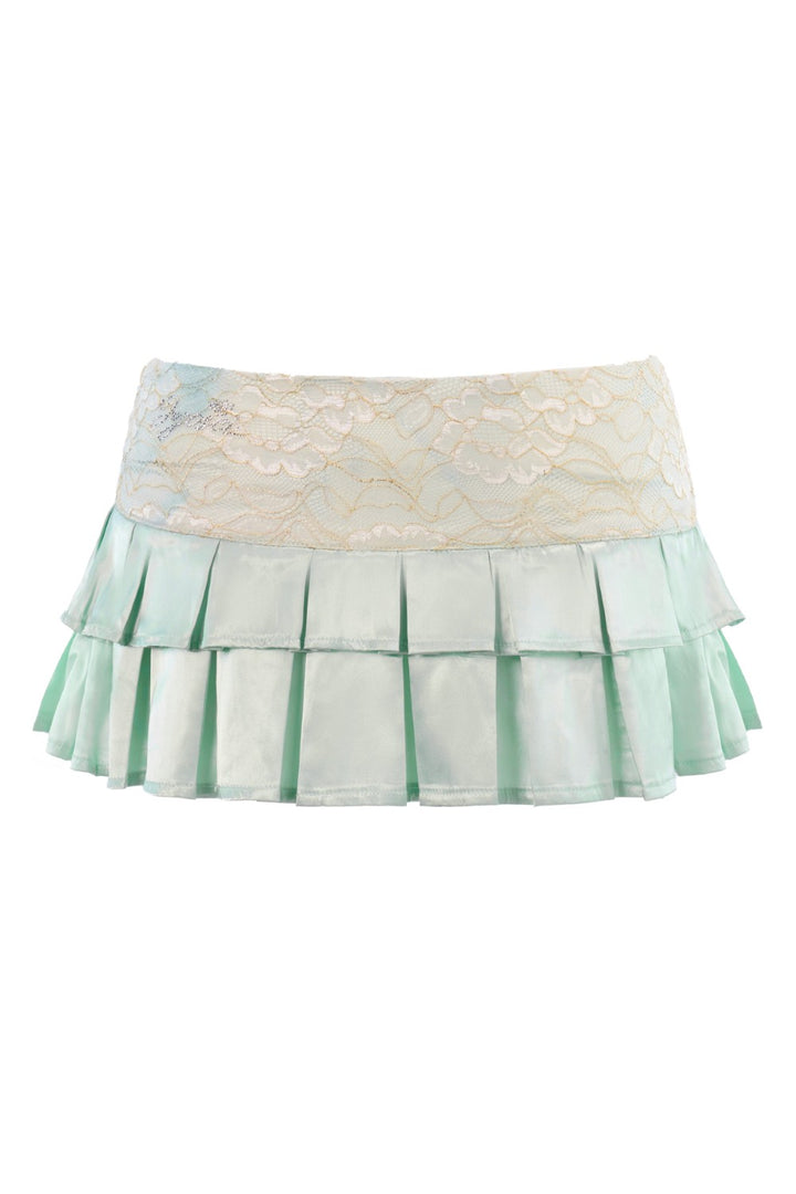 Mint Lace Pleated Mini Skirt