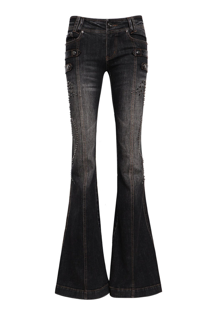 Kira Washed Studded Flare Jeans