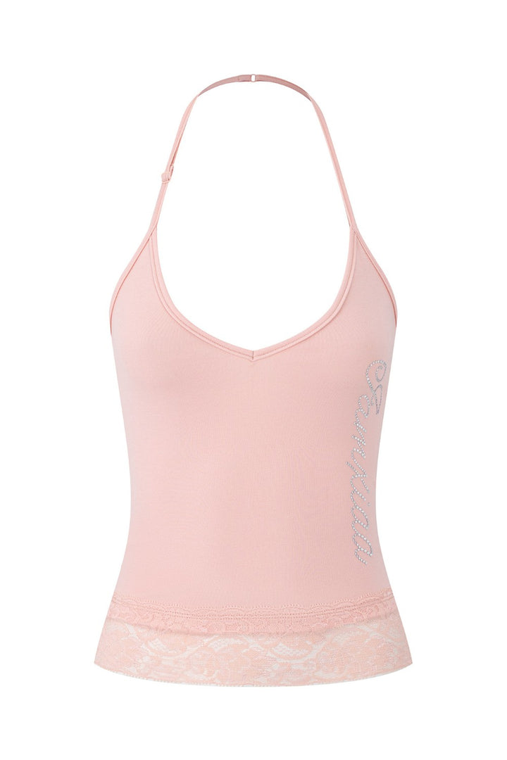 Rhinestone Lace Halter Cami