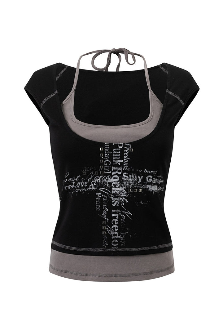 Layered Cross Script Top