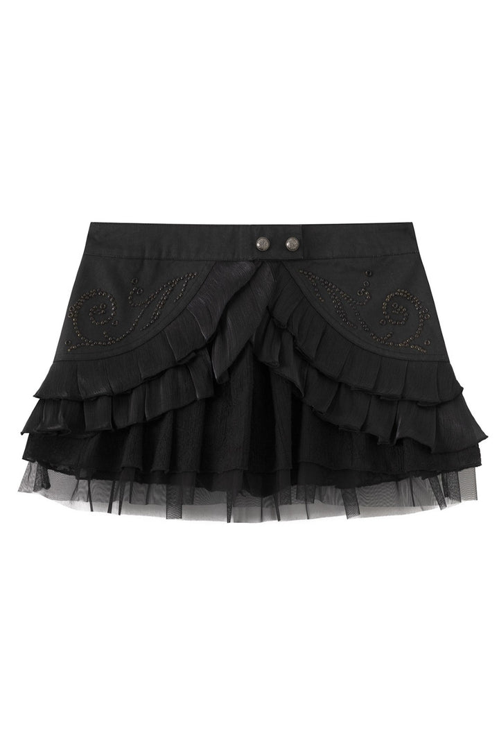 Lace-Up Tiered Studded Skirt