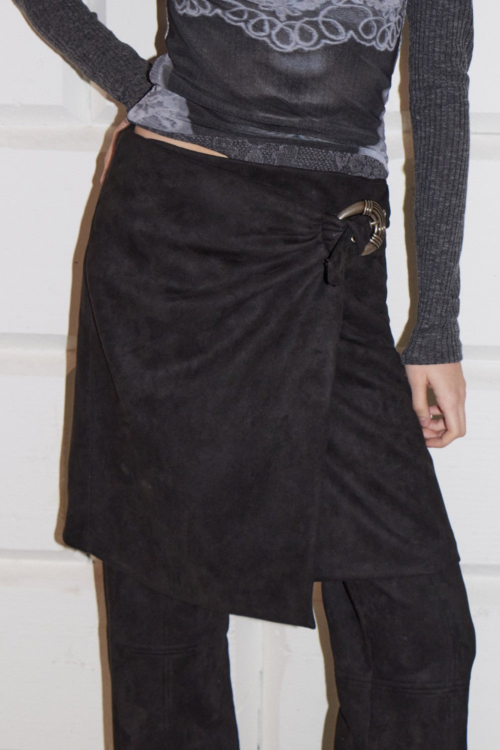 Wrapped Leather Midi Skirt