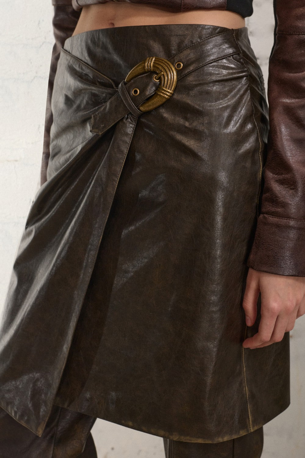 Wrapped Leather Midi Skirt