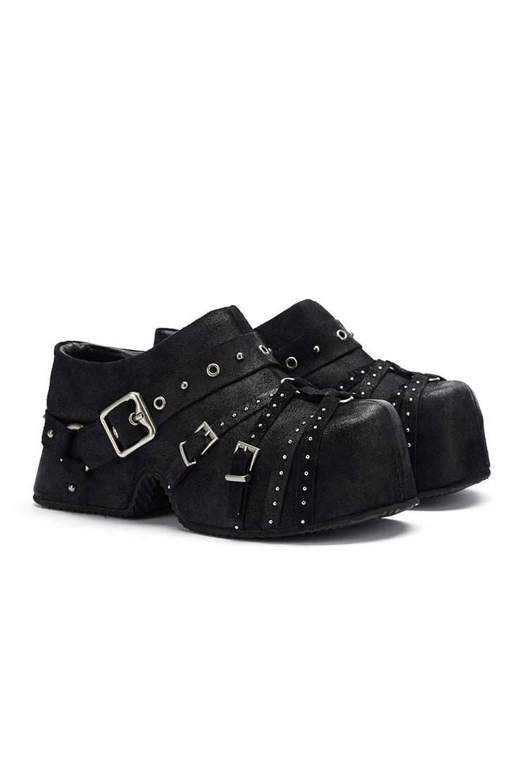 Studded Strap Platform Mules