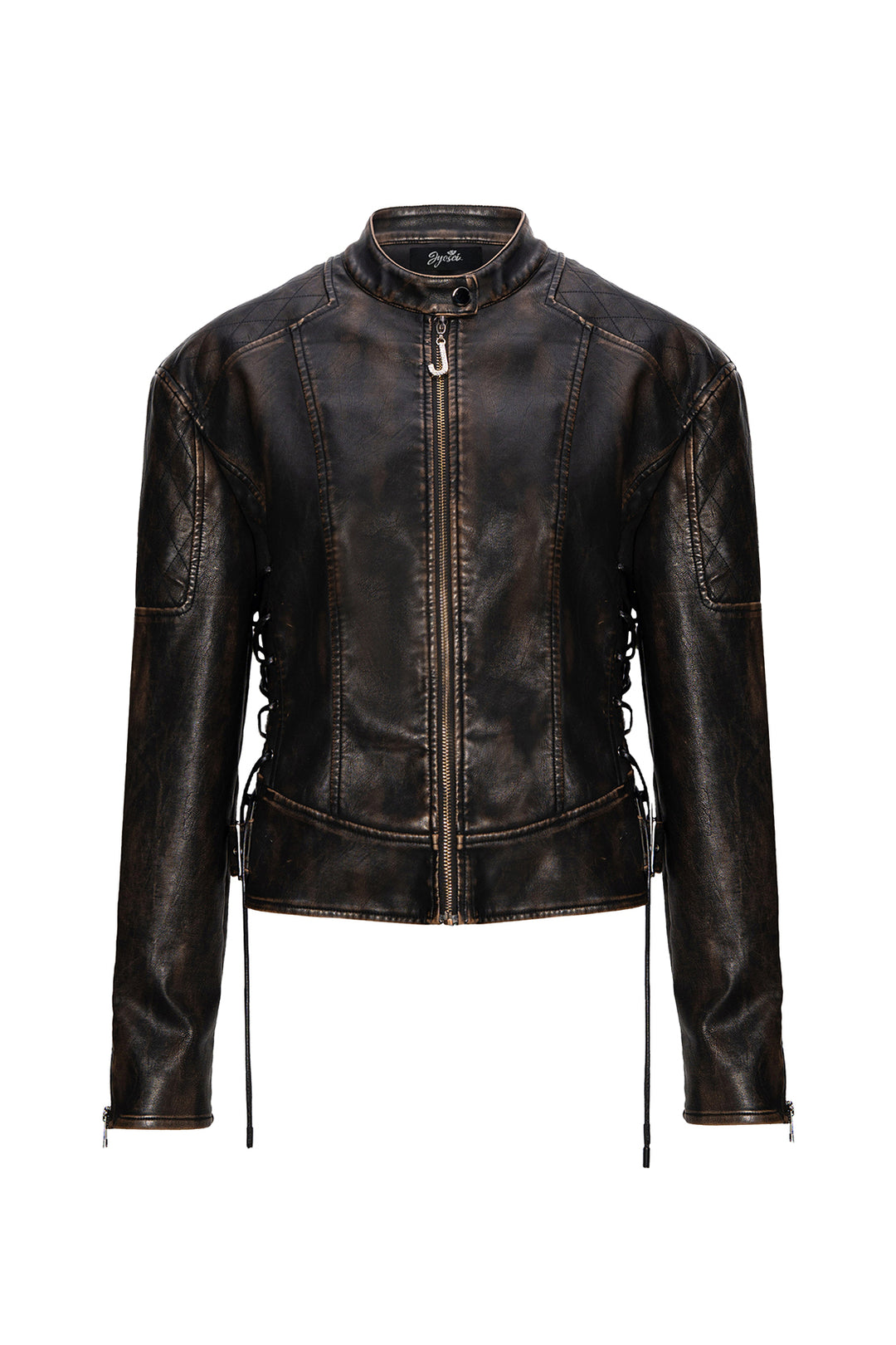 Lace-Up Leather Moto Jacket
