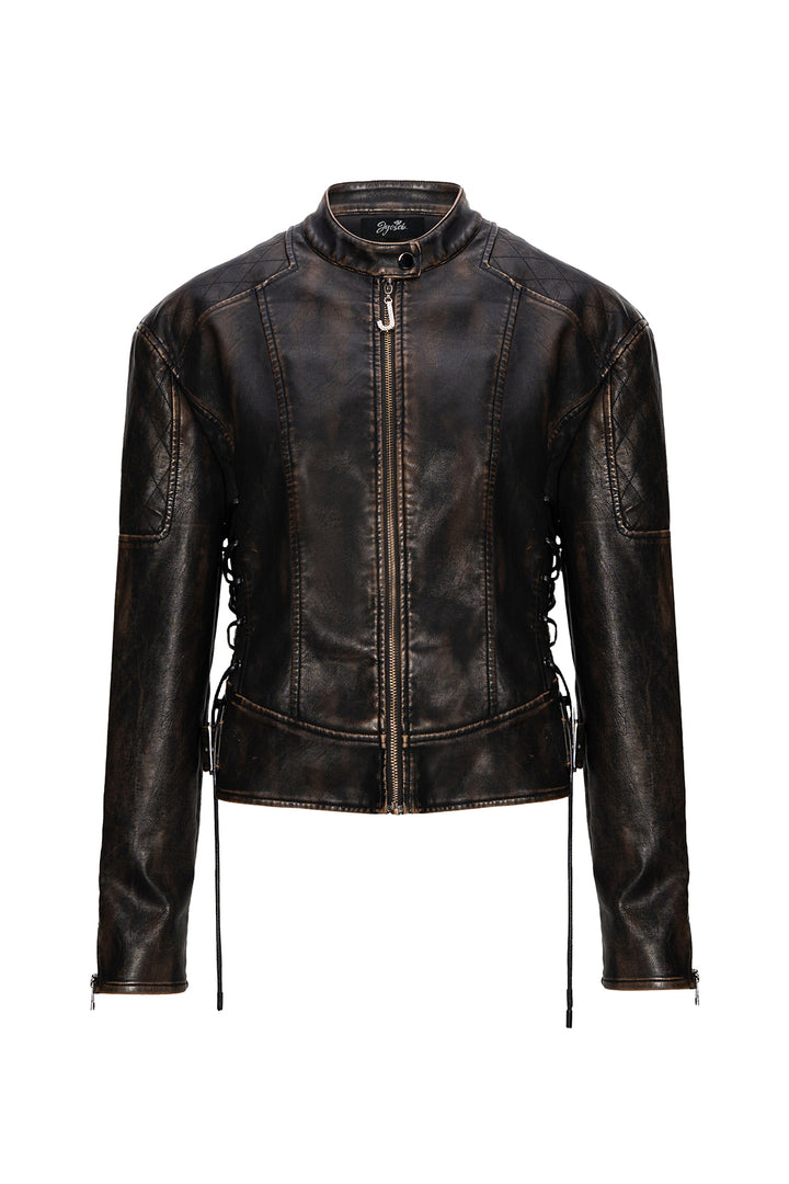 Lace-Up Leather Moto Jacket