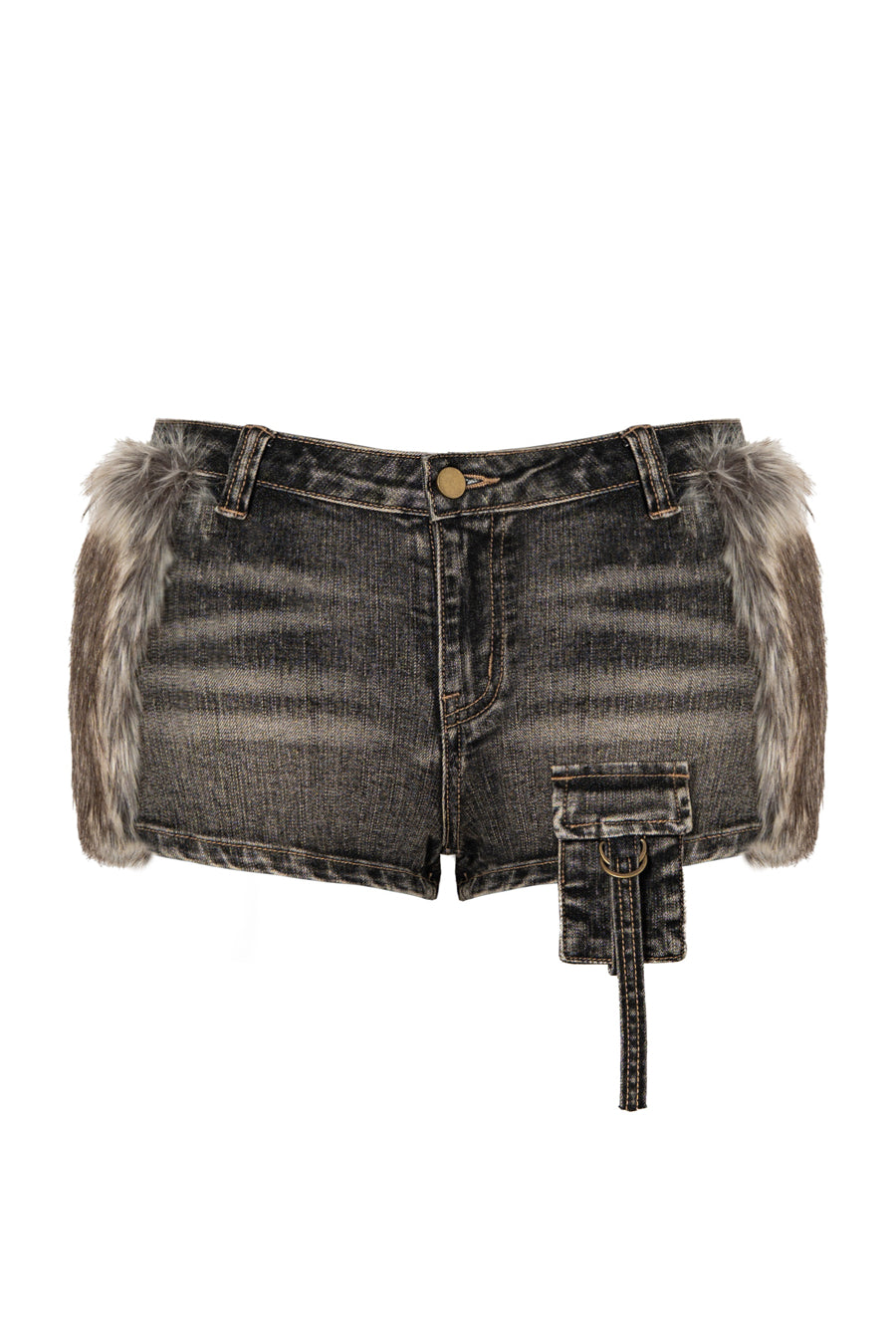 Washed Fur Denim Shorts