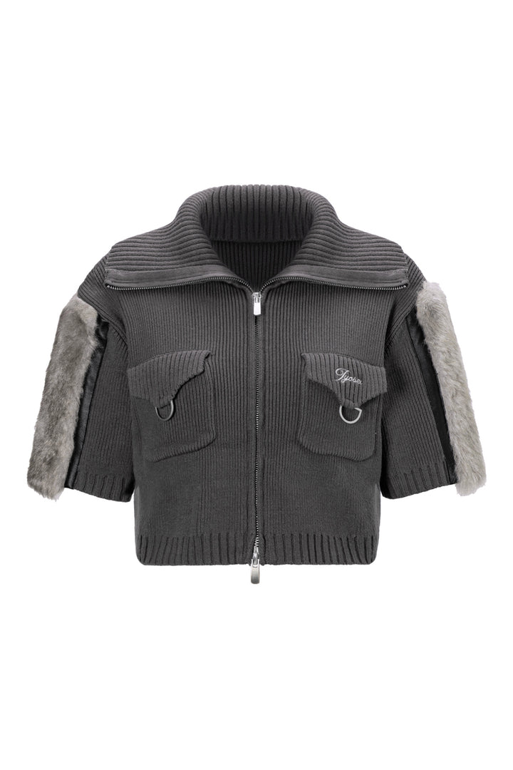 Cropped Fur Knit Jacket