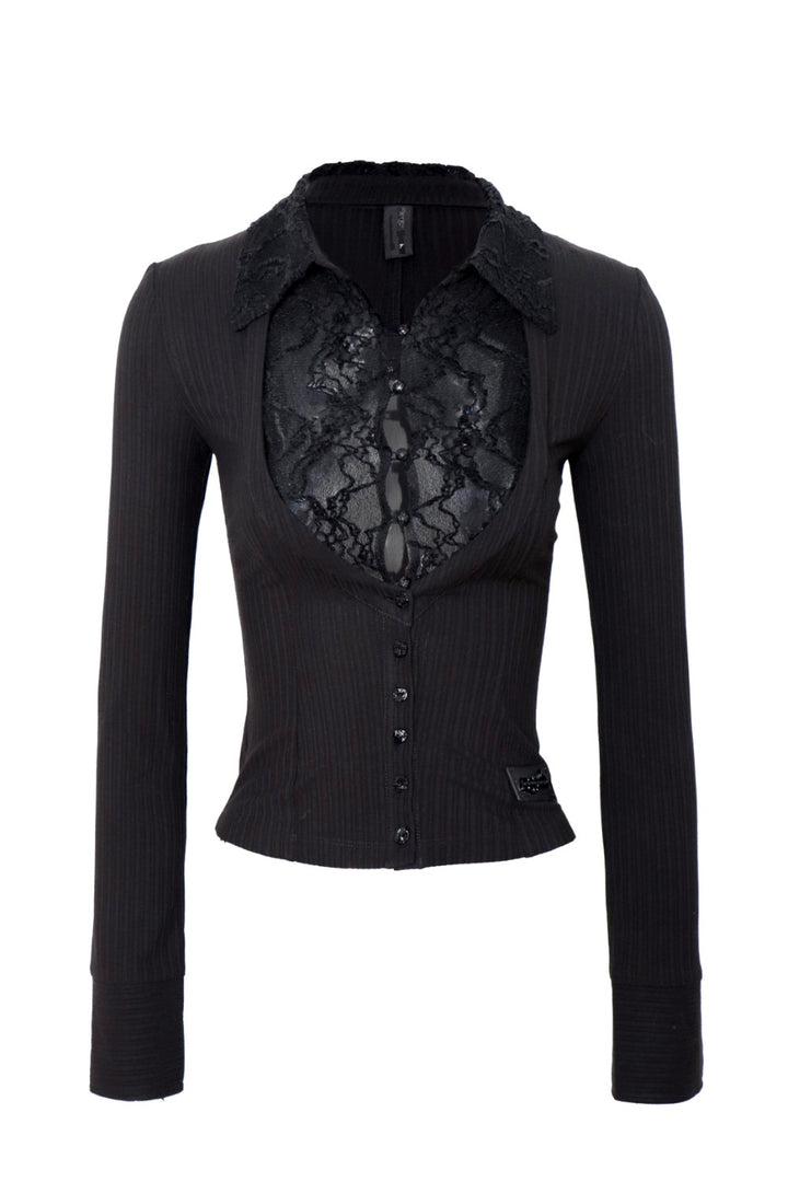 Lace Panel Button-Up Shirt