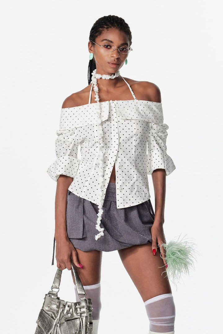 Off-Shoulder Pinstripe Blouse