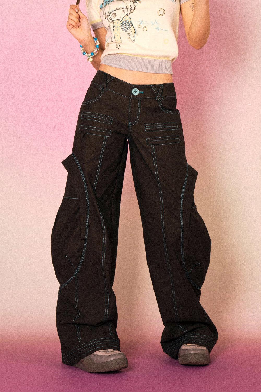 Brown Topstitch Straight Pants - Pixie Rebels