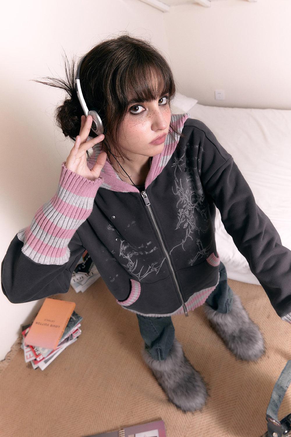 Contrast Stripe Knit Jacket - Pixie Rebels