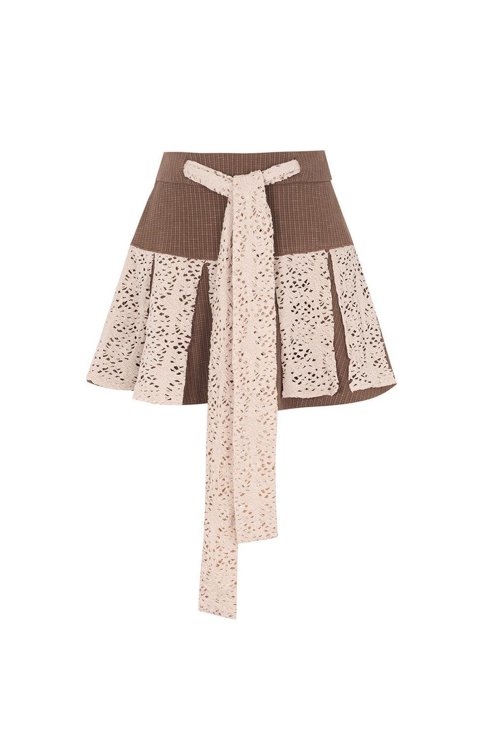 Short Textured A-line Skirt Brown - Pixie Rebels