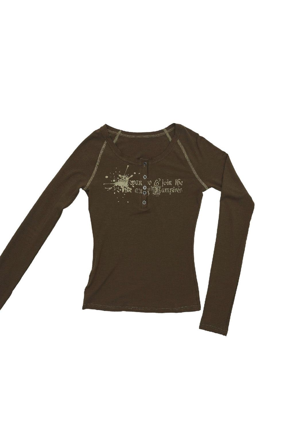 Long-Sleeve Retro T-Shirt Brown - Pixie Rebels