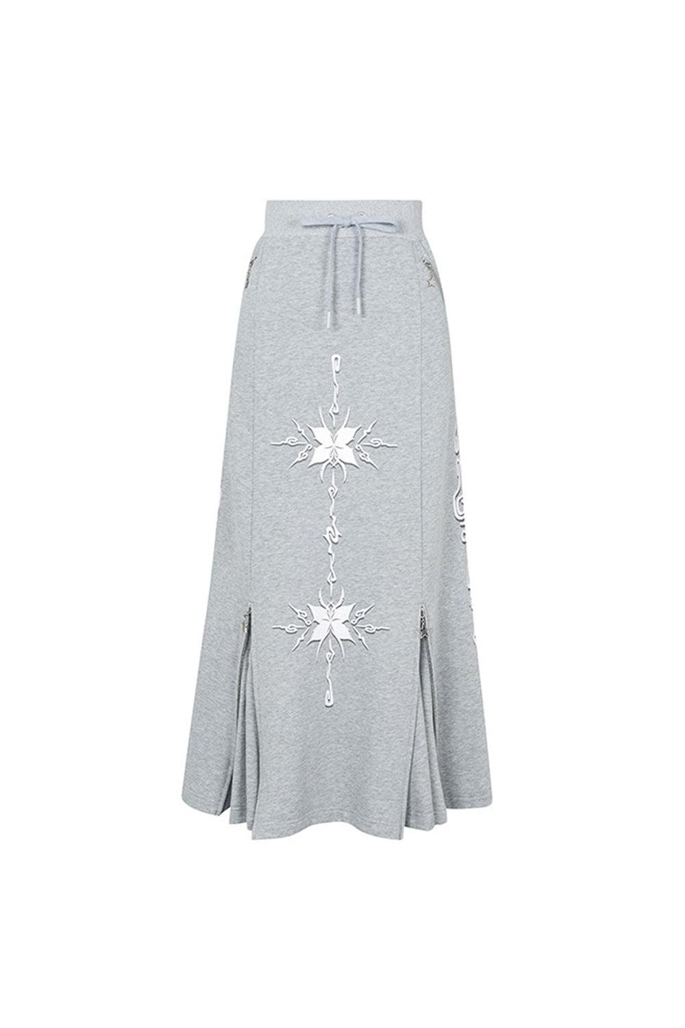 Long Snowflake Skirt with Zippers - Pixie Rebels
