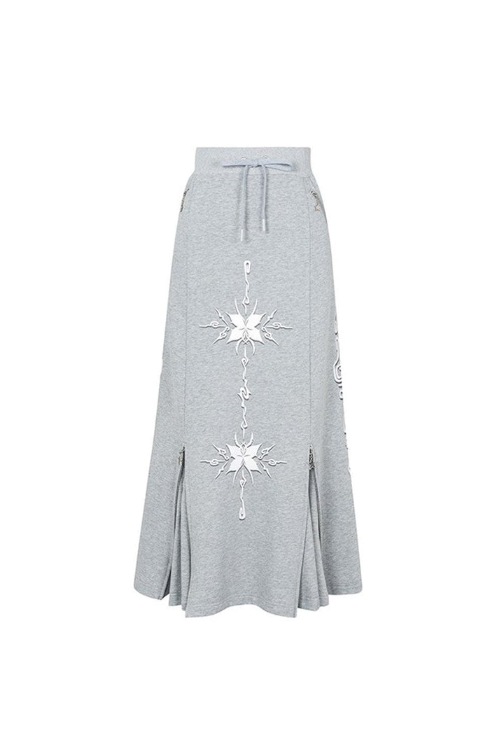 Long Snowflake Skirt with Zippers - Pixie Rebels