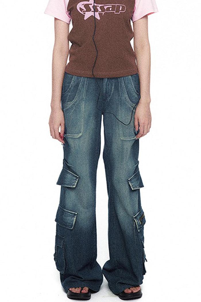 Loose Multi-Pocket Washed Jeans - Pixie Rebels