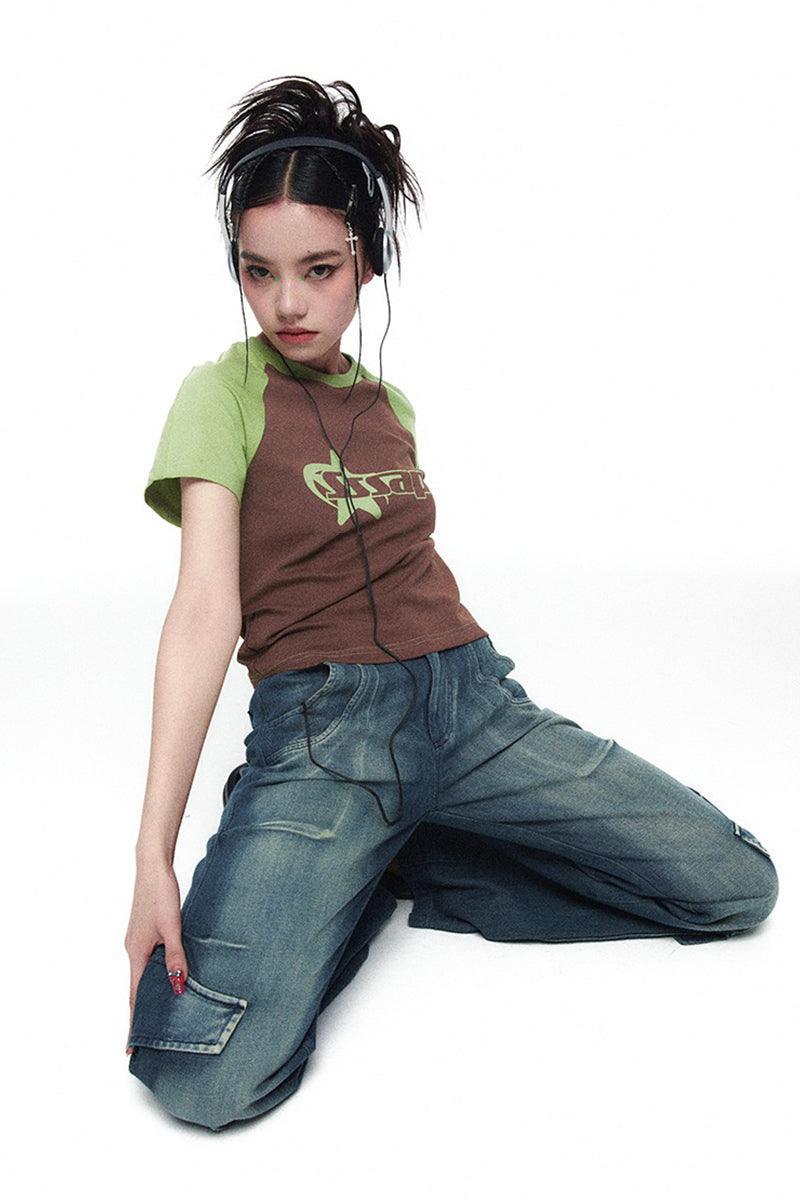 Loose Multi-Pocket Retro Jeans Washed - Pixie Rebels