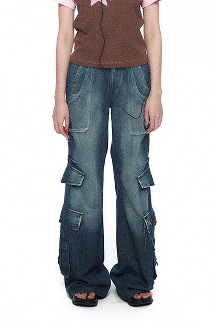 Loose Multi-Pocket Washed Jeans - Pixie Rebels