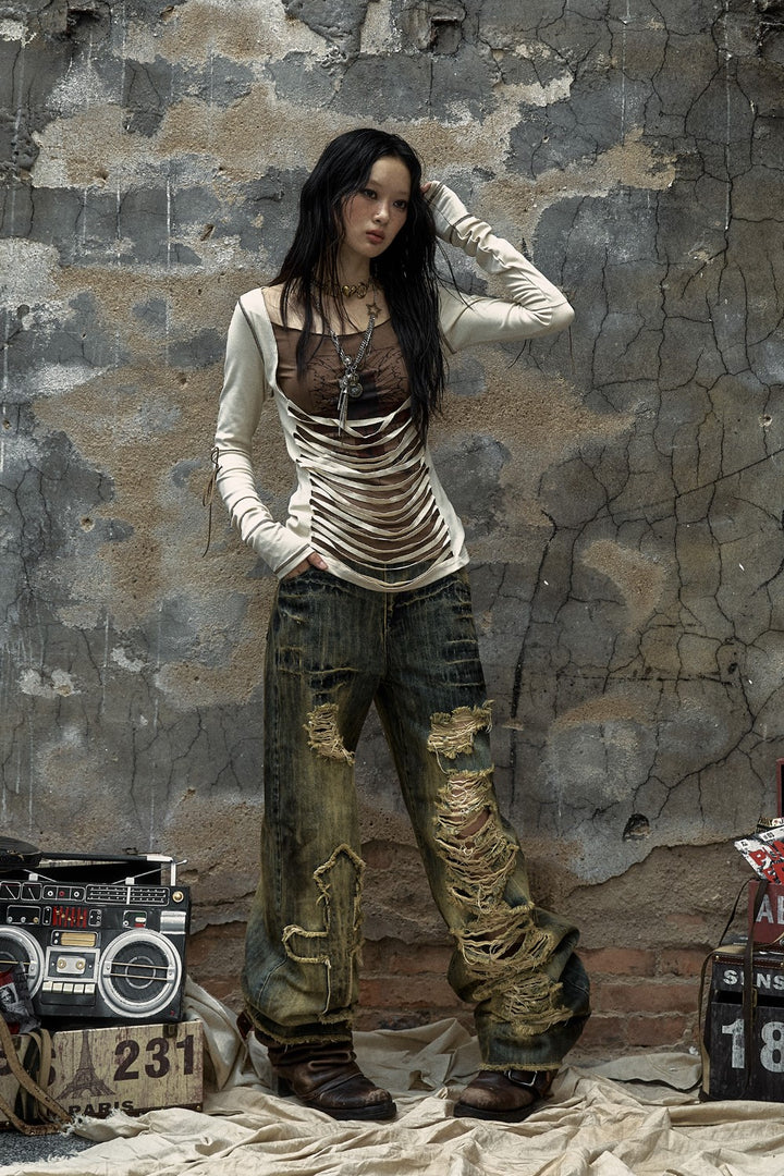 Distressed Cross Pants