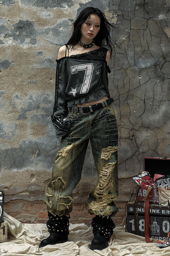 Distressed Cross Pants