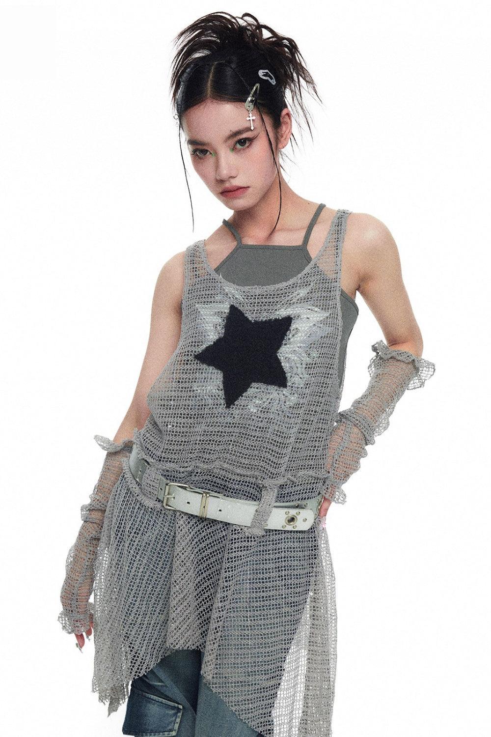 Ruffled Mesh Star Dress with Sleeves - Pixie Rebels