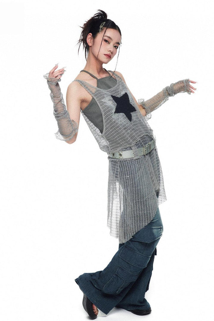 Ruffled Mesh Star Dress with Sleeves - Pixie Rebels