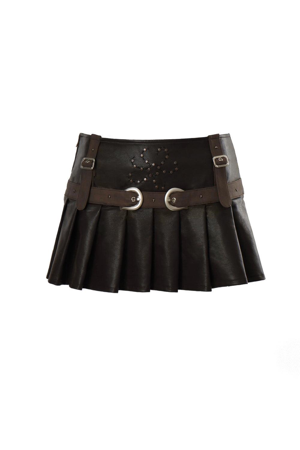 Nailhead Leather Skirt with Belt - Pixie Rebels