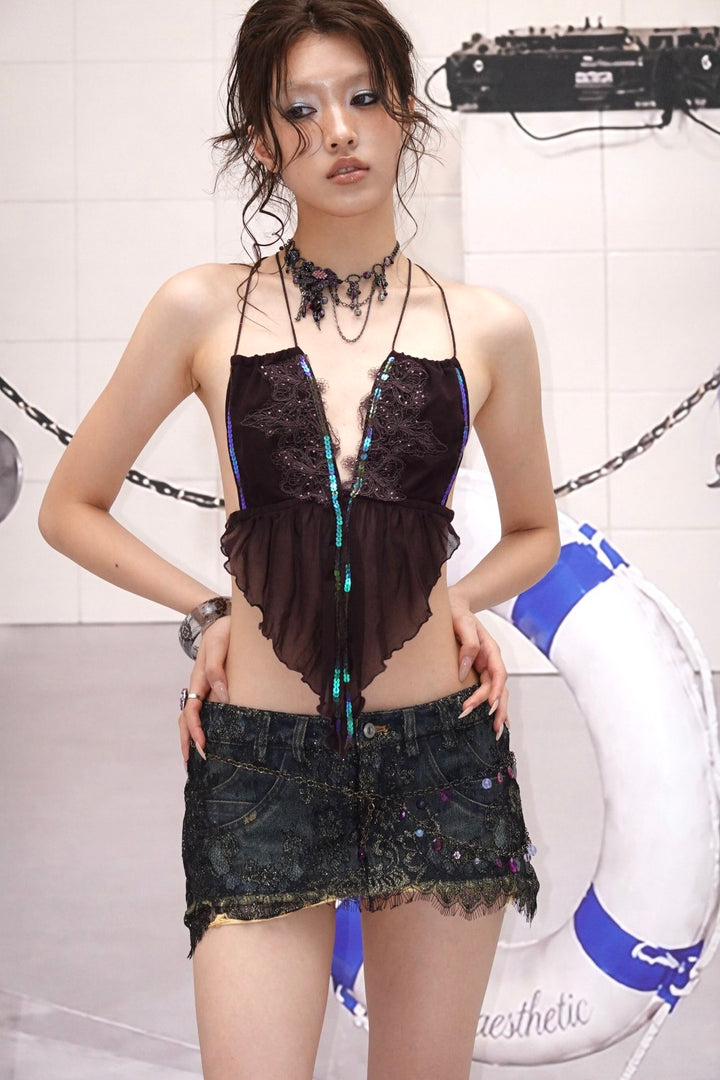 Celia Embroidered Mesh Top