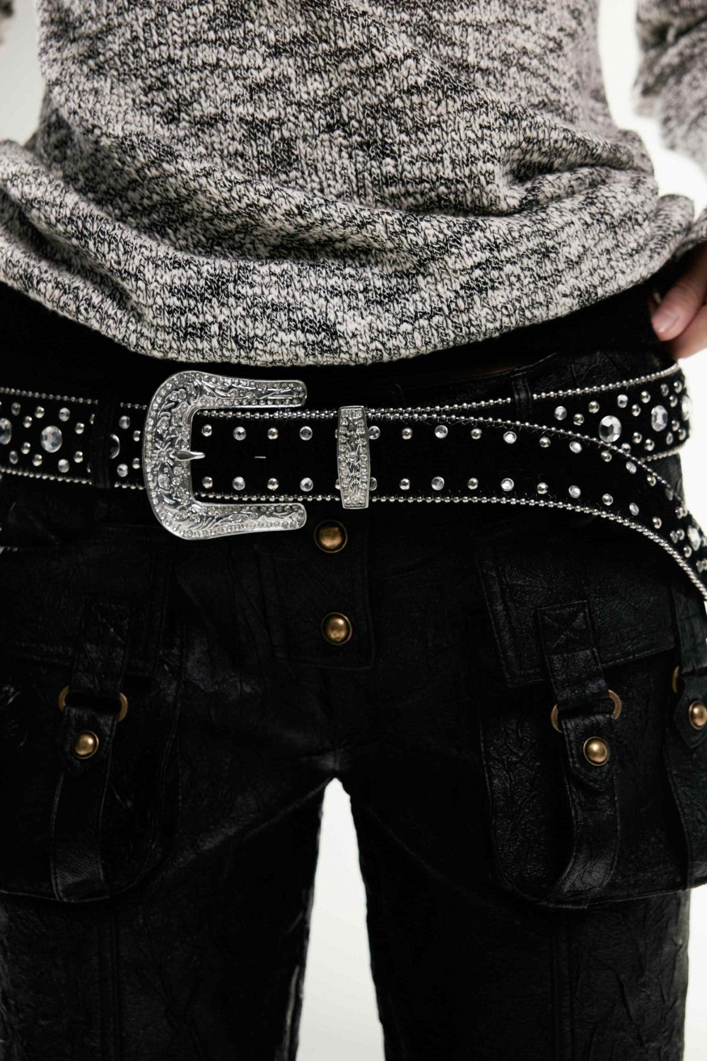 Rhinestone Leather Belt