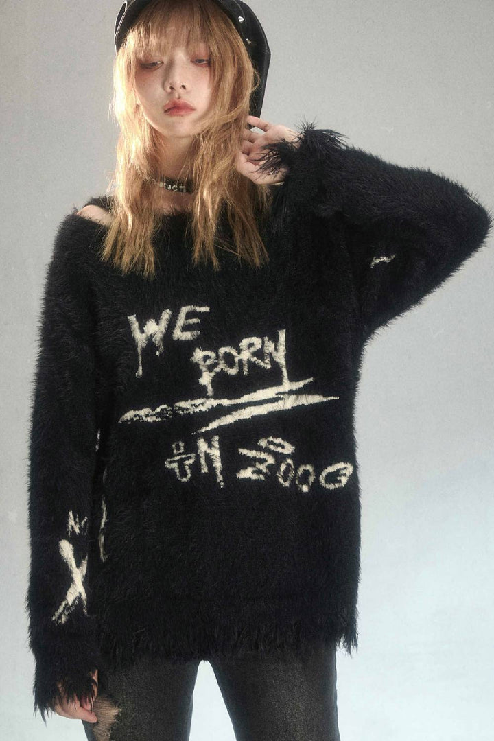 Graffiti Knit Sweater Black