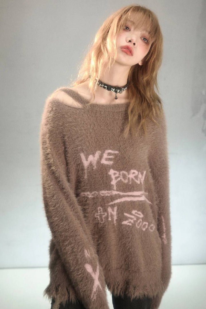 Graffiti Knit Sweater Brown