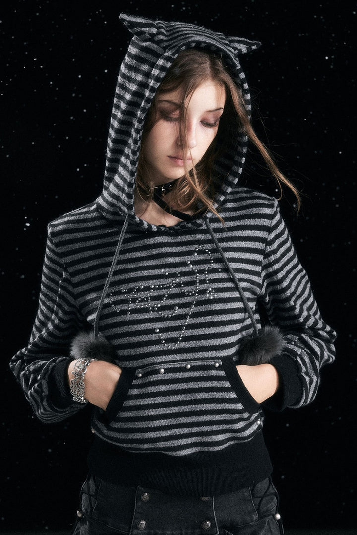 Striped Pom Cat Sweatshirt