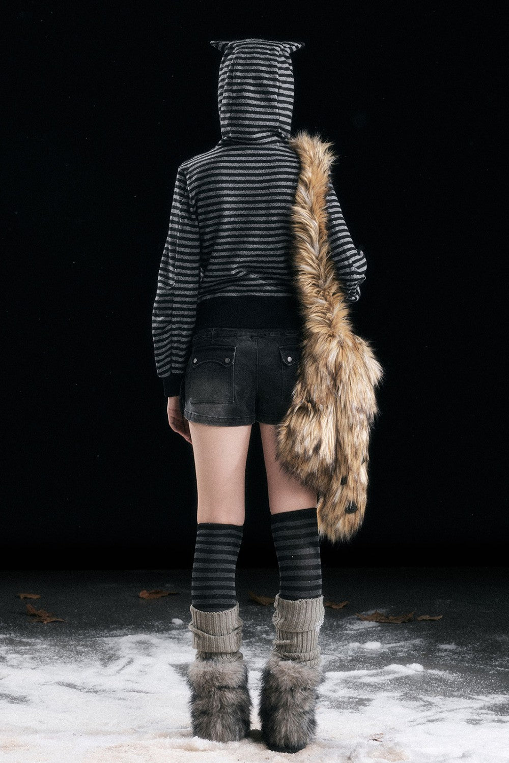 Striped Pom Cat Sweatshirt