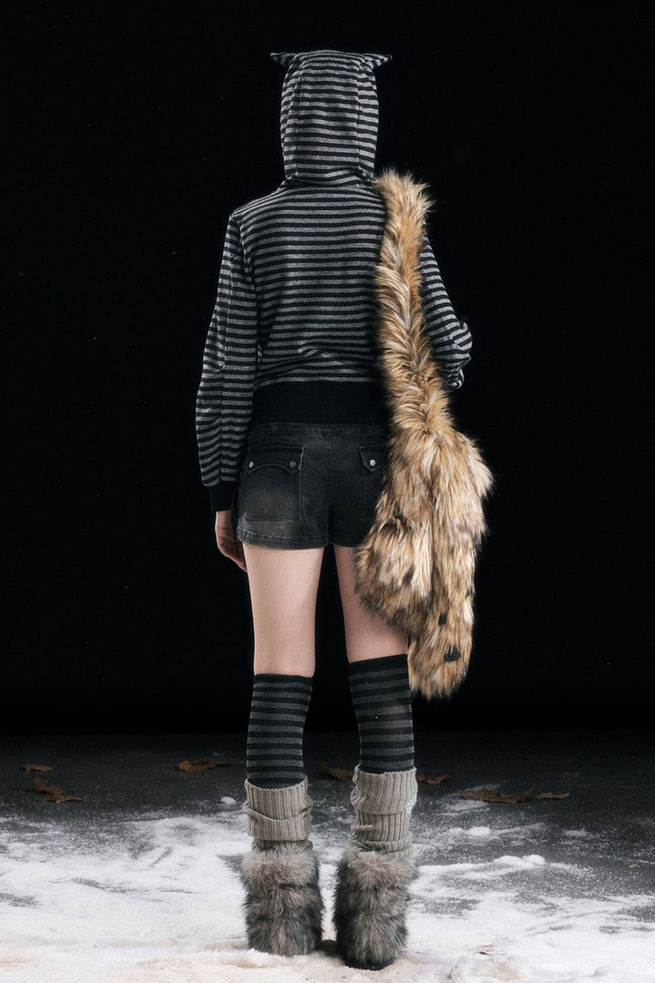 Striped Pom Cat Sweatshirt