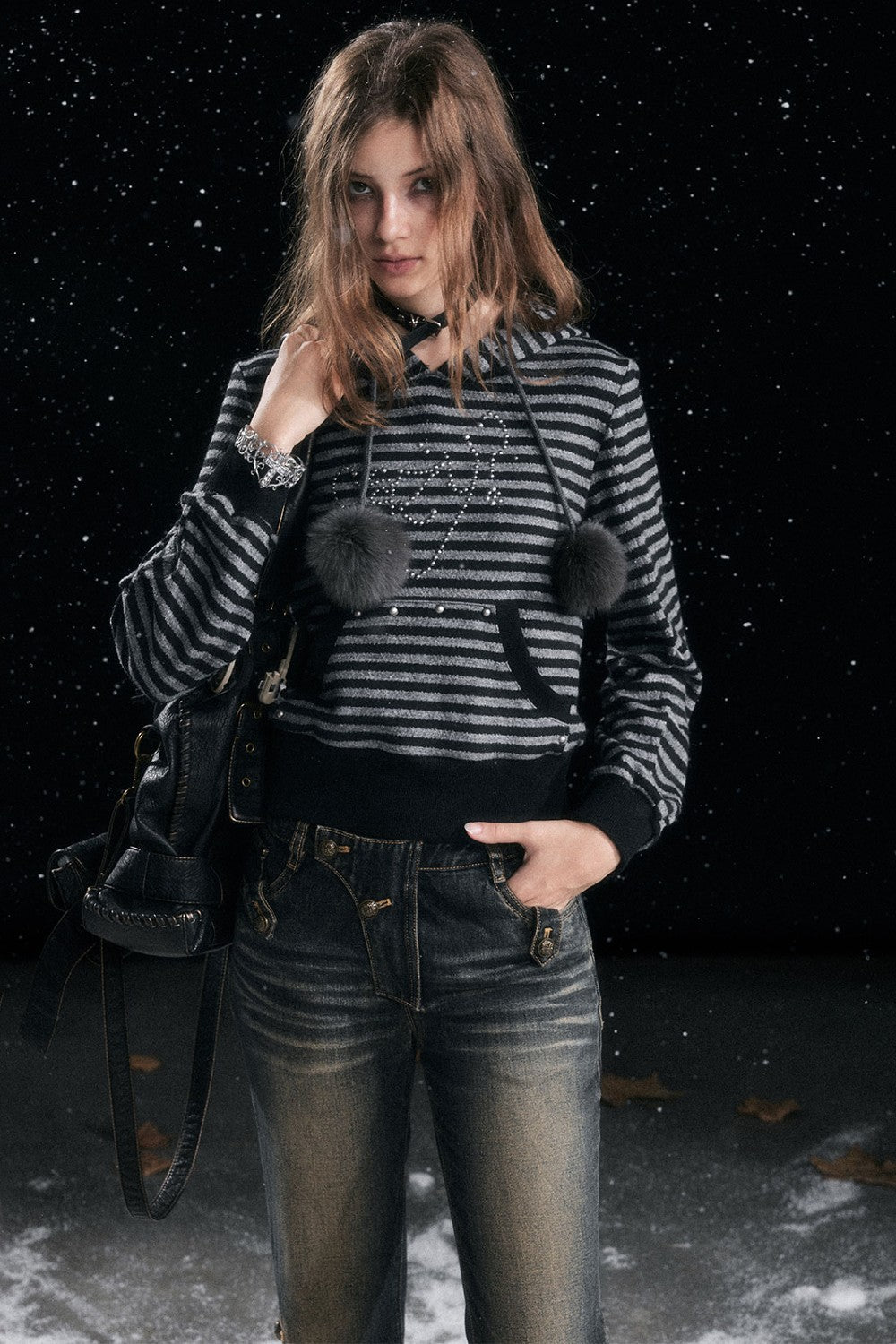 Striped Pom Cat Sweatshirt