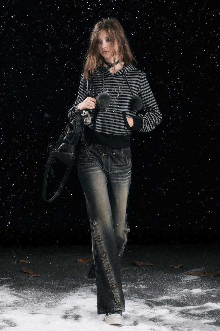 Striped Pom Cat Sweatshirt