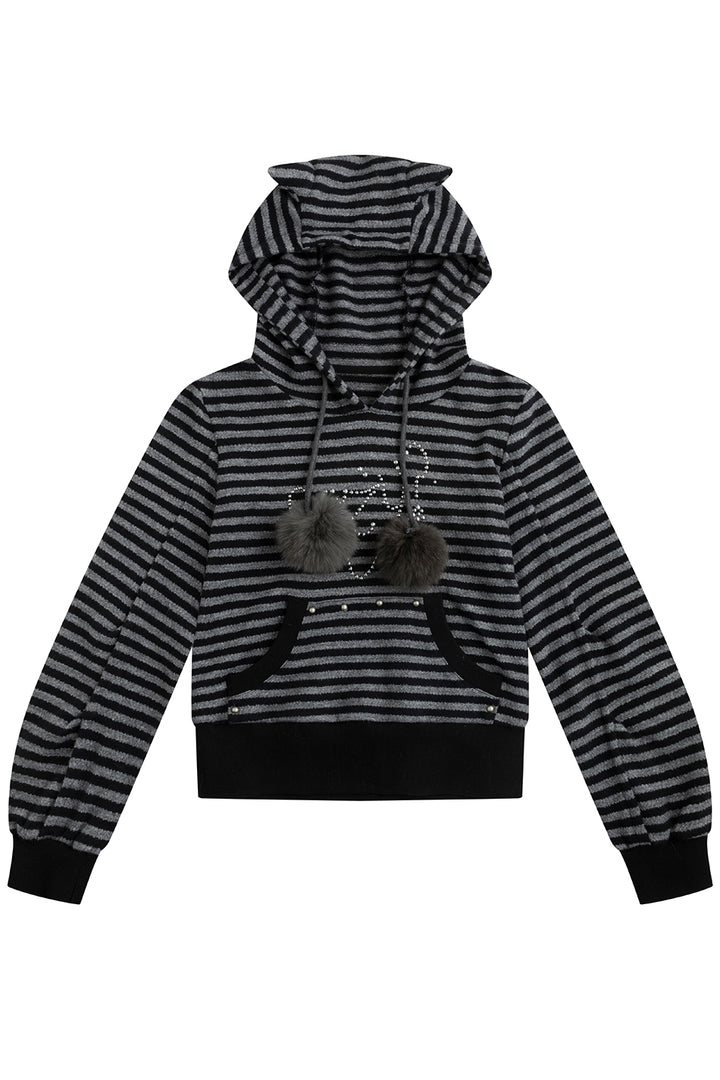 Striped Pom Cat Sweatshirt