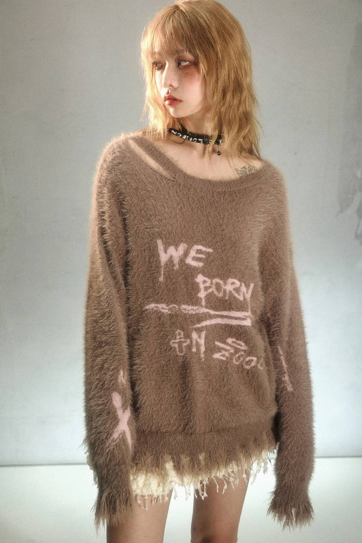 Graffiti Knit Sweater Brown