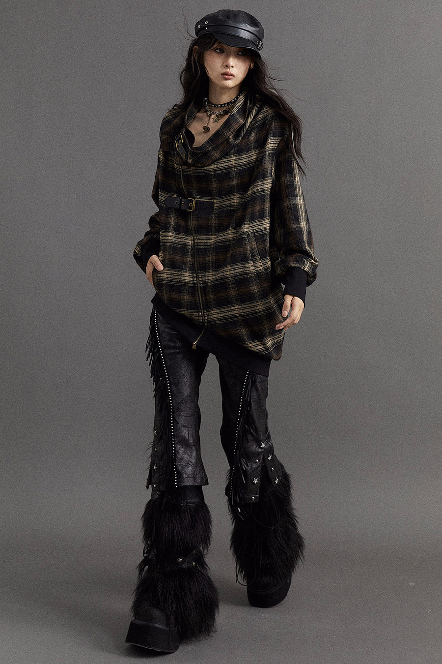 Asymmetrical Plaid Coat