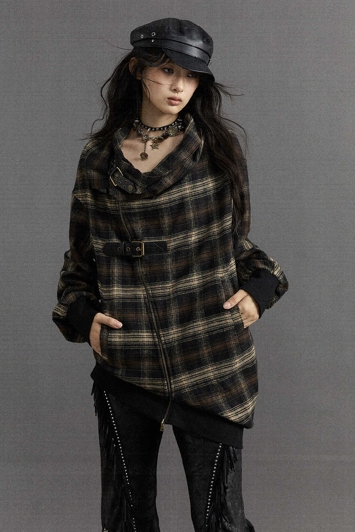 Asymmetrical Plaid Coat