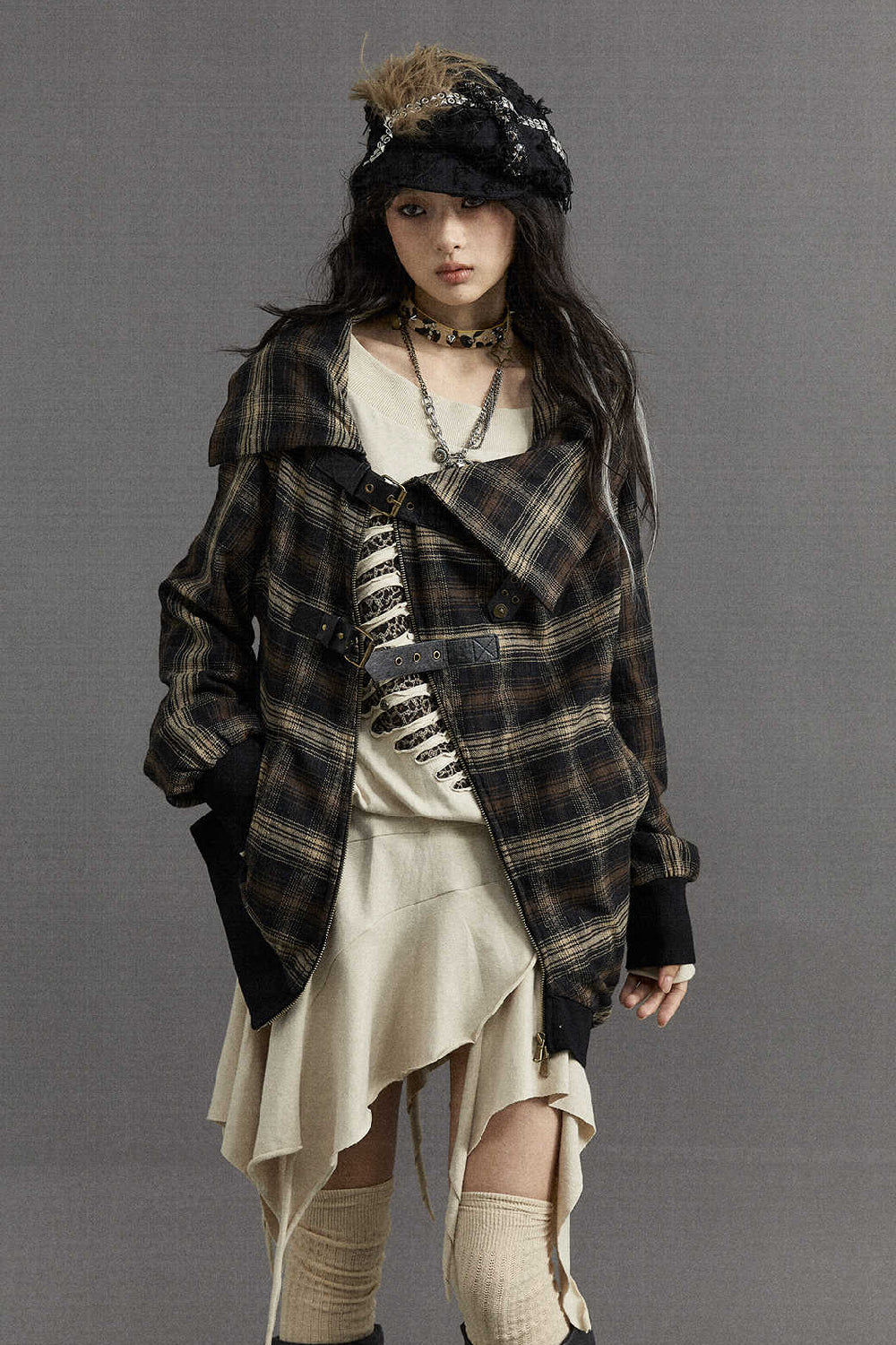 Asymmetrical Plaid Coat