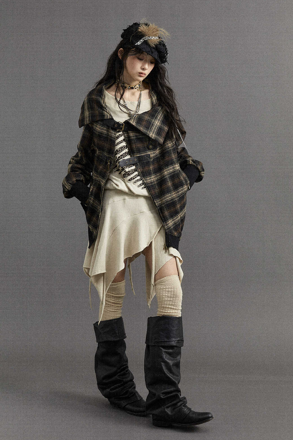 Asymmetrical Plaid Coat