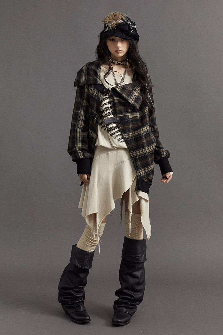 Asymmetrical Plaid Coat