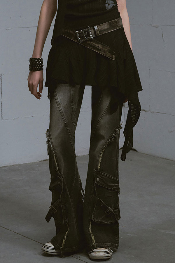 Black Paneled Flare Jeans