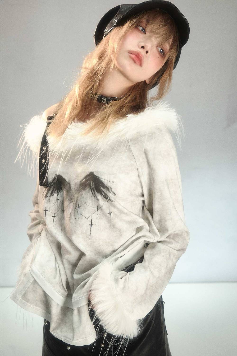 Off-Shoulder Fur Shirt